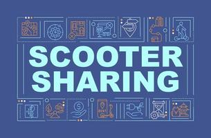 E-scooter share scheme word concepts banner. Eco urban transportation. Infographics with linear icons on blue background. Isolated creative typography. Vector outline color illustration with text