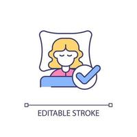 Improving sleep quality RGB color icon. Afternoon nap. Reducing insomnia symptoms. Regular bedtime. Good sleep hygiene. Isolated vector illustration. Simple filled line drawing. Editable stroke