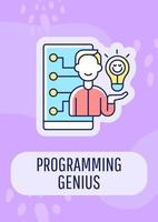 Programming genius greeting card with color icon element. Greatest programmer. Postcard vector design. Decorative flyer with creative illustration. Notecard with congratulatory message