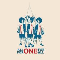All For One For All, a three musketeers logo theme vector