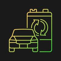 Recyclable EV battery gradient vector icon for dark theme. Electric vehicle accumulator reuse. E-waste processing. Thin line color symbol. Modern style pictogram. Vector isolated outline drawing