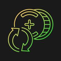 Recyclable silver-oxide batteries gradient vector icon for dark theme. Watch battery. Reuse discharged button cell. Thin line color symbol. Modern style pictogram. Vector isolated outline drawing