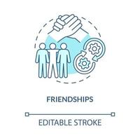 Friendships blue concept icon. Relations type. Participation by communication between people, group abstract idea thin line illustration. Vector isolated outline color drawing. Editable stroke