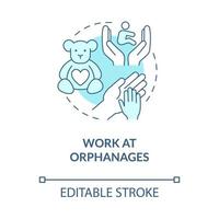 Work at orphanages blue concept icon. Volunteering help for kids. Support youth by donation abstract idea thin line illustration. Vector isolated outline color drawing. Editable stroke