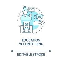 Education volunteering blue concept icon. Charity program for school. Teacher volunteering work abstract idea thin line illustration. Vector isolated outline color drawing. Editable stroke