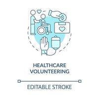 Healthcare volunteering blue concept icon. Humanitarian aid for clinic. Blood donation for medicine abstract idea thin line illustration. Vector isolated outline color drawing. Editable stroke