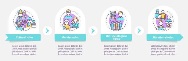 plantilla de infografía vectorial de roles sociales. posición en los elementos de diseño del esquema de presentación de la comunidad. visualización de datos con 4 pasos. gráfico de información de la línea de tiempo del proceso. diseño de flujo de trabajo con iconos de línea vector