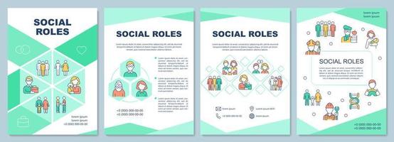 Social roles brochure template. Person position at community. Flyer, booklet, leaflet print, cover design with linear icons. Vector layouts for presentation, annual reports, advertisement pages