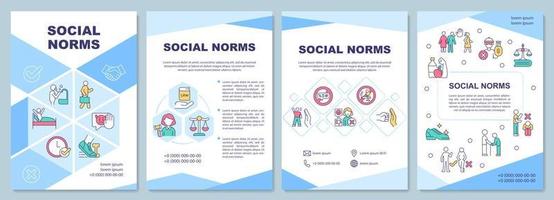 Social norms brochure template. Moral rules and engagement. Flyer, booklet, leaflet print, cover design with linear icons. Vector layouts for presentation, annual reports, advertisement pages