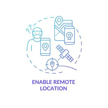 Location enabling for safety blue gradient concept icon. Tracking stolen device and wipe private information abstract idea thin line illustration. Vector isolated outline color drawing