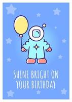 Keep shining on birthday greeting card with color icon element. Magical cosmic party. Postcard vector design. Decorative flyer with creative illustration. Notecard with congratulatory message