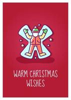 Warm christmas wishes greeting card with color icon element. Making snow angels. Postcard vector design. Decorative flyer with creative illustration. Notecard with congratulatory message