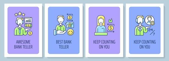Teller appreciation week greeting card with color icon element set. Bank tellers. Postcard vector design. Decorative flyer with creative illustration. Notecard with congratulatory message