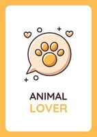 Pet lover greeting card with color icon element. Promoting animal adoption from shelter. Postcard vector design. Decorative flyer with creative illustration. Notecard with congratulatory message