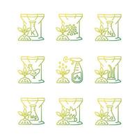 Granular fertilizers gradient linear vector icons set. Dry supplements for soil. Plants growth and thrive increasing. Thin line contour symbols bundle. Isolated outline illustrations collection