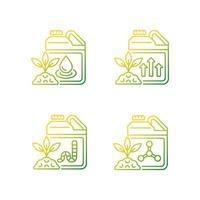 Liquid supplements gradient linear vector icons set. Fluid fertilizer for ground and roots. Organic and chemical additives. Thin line contour symbols bundle. Isolated outline illustrations collection