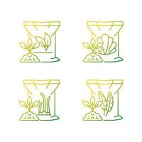 Natural plant meal gradient linear vector icons set. Shell, feather powder. Byproduct used as additive. Growth booster. Thin line contour symbols bundle. Isolated outline illustrations collection