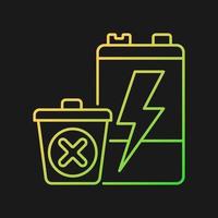 No battery disposal gradient vector icon for dark theme. Hazardous chemicals leak prevention. Reuse old accumulators. Thin line color symbol. Modern style pictogram. Vector isolated outline drawing