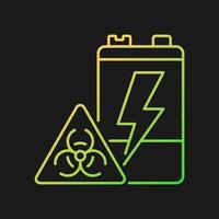 Battery toxicity gradient vector icon for dark theme. Soil and water pollution. Accumulator hazardous chemicals leak. Thin line color symbol. Modern style pictogram. Vector isolated outline drawing