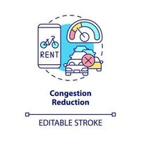 Congestion reduction concept icon. Bike sharing goal abstract idea thin line illustration. Reducing traffic jam. Avoiding automobile gridlock. Vector isolated outline color drawing. Editable stroke