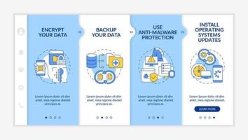 manteniendo la plantilla de vector de incorporación protegida de datos personales. sitio web móvil sensible con iconos. Pantallas de cuatro pasos del tutorial de la página web. concepto de color de búsqueda en Internet con ilustraciones lineales