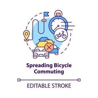 Spreading bicycle commuting concept icon. Bike sharing benefit abstract idea thin line illustration. Cycling to work. Reduce traffic congestion. Vector isolated outline color drawing. Editable stroke