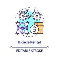 Bicycle rental concept icon. Bicycle sharing category abstract idea thin line illustration. Bike hire business. Specialized rental shop. Vector isolated outline color drawing. Editable stroke