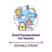 Good transportation for tourists concept icon. Bike sharing benefit abstract idea thin line illustration. Renting bicycle for short trips. Vector isolated outline color drawing. Editable stroke