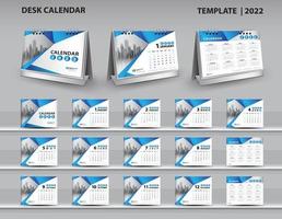 Calendar 2022 template set on blue background, calendar 2023-2024 year, 3d mockup desk calendar vector