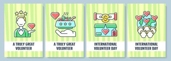 Volunteerism celebration greeting card with color icon element set. Truly great volunteer. Postcard vector design. Decorative flyer with creative illustration. Notecard with congratulatory message