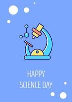 Happy science day greeting card with color icon element. Chemistry and physics. Postcard vector design. Decorative flyer with creative illustration. Notecard with congratulatory message