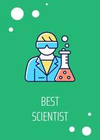 Best scientist greeting card with color icon element. Warmest congratulations. Postcard vector design. Decorative flyer with creative illustration. Notecard with congratulatory message