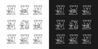 Granular fertilizers linear icons set for dark and light mode. Supplements for soil. Plants growth increasing. Customizable thin line symbols. Isolated vector outline illustrations. Editable stroke