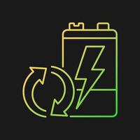 Recyclable battery gradient vector icon for dark theme. Reuse old accumulators. Valuable materials recovery. Thin line color symbol. Modern style pictogram. Vector isolated outline drawing