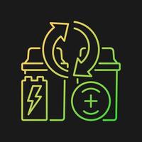 Battery recycling station gradient vector icon for dark theme. E-waste processing point. Old accumulator resource reuse. Thin line color symbol. Modern style pictogram. Vector isolated outline drawing