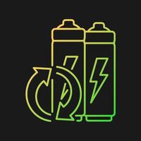 Lithium-ion battery recycling gradient vector icon for dark theme. Electronic waste disposal. Old accumulator reuse. Thin line color symbol. Modern style pictogram. Vector isolated outline drawing