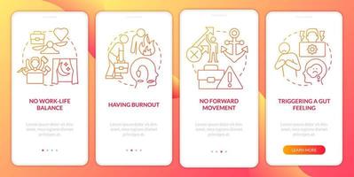 Toxic work environment signs red gradient onboarding mobile app screen vector