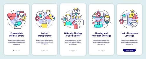 Major healthcare problems onboarding mobile app screen vector