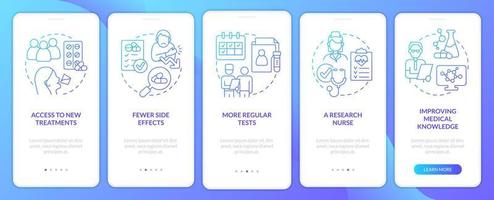 Clinical trials advantages blue gradient onboarding mobile app screen vector