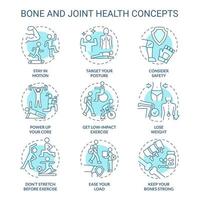 Bone and joint health turquoise concept icons set vector