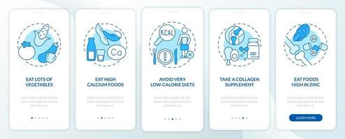 Maintaining healthy joints and bones blue onboarding mobile app screen vector