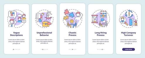Red flags in job interview onboarding mobile app screen vector