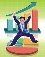 Businessman jumping with business graphs background vector