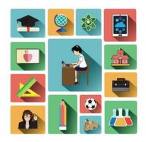 Modern flat education icons set vector