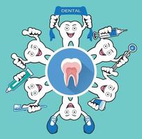 Cartoon Smiling tooth with tooth icon vector