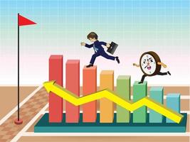 Businessman running a race against time on graph vector