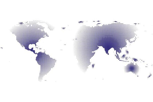 Abstract vector design illustration world map of dots. Vector halftone circles that form the world map