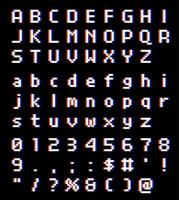 Pixel glitch video game 8 bit font effect. Set capital letters and numbers. Vector illustration font.