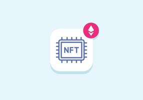 icono plano de la aplicación móvil nft. concepto de token no fungible, notificación de arte criptográfico con signo de ethereum. coleccionables tarjeta de contenido descentralizado. vector