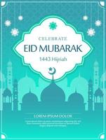 especial eid mubarak 1443 hijrah con color verde vector